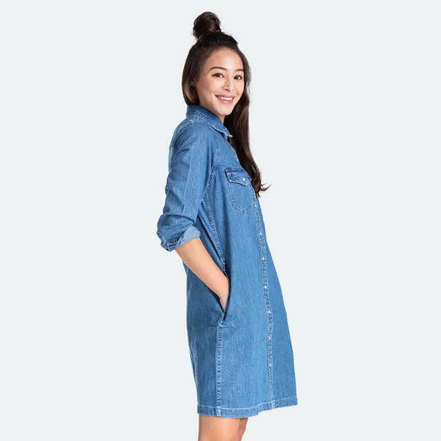 【LEVIS 官方旗艦】女款 牛仔洋裝 / 高質感珍珠釦 / 精工中藍染水洗 人氣新品 85793-0000