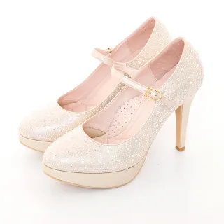 【CUMAR】優雅化身 水鑽復古法式瑪莉珍高跟鞋(金色)