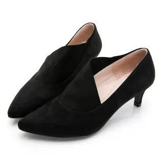 【GDC】時尚小姐姐不規則剪裁素色基本尖頭低跟鞋-黑色(927172)