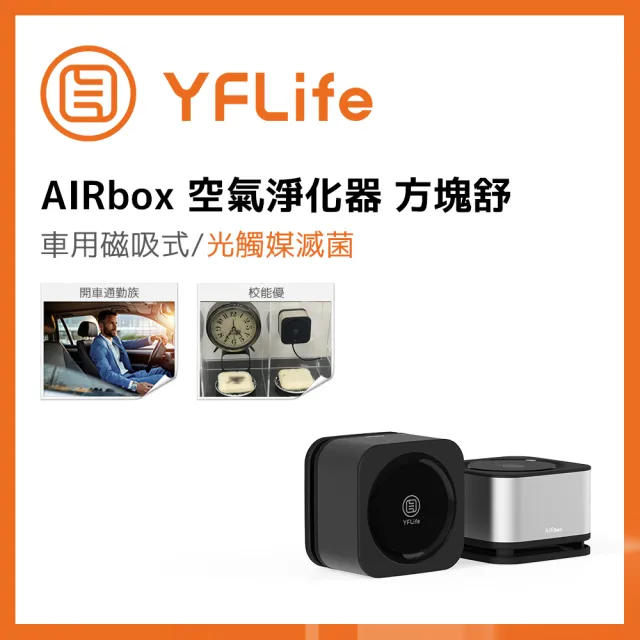 【YFLife圓方】AIRbox 奈米光觸媒+負離子空氣淨化器 方塊舒(車用磁吸 有效降解細菌病毒)