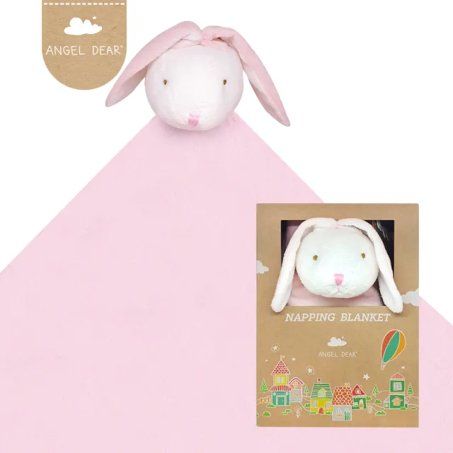 【Angel Dear】大頭動物嬰兒毛毯禮盒(粉紅小兔-白白)