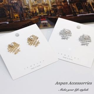 【Anpan】韓南大門個性金屬網珍珠耳釘式耳環