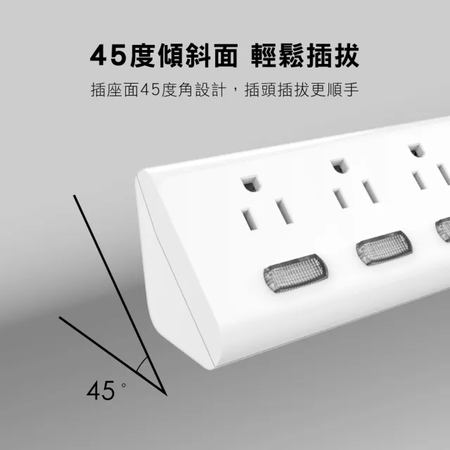 【KINYO】6開6插三角延長線6呎 現代簡約系列(CGT366-6)
