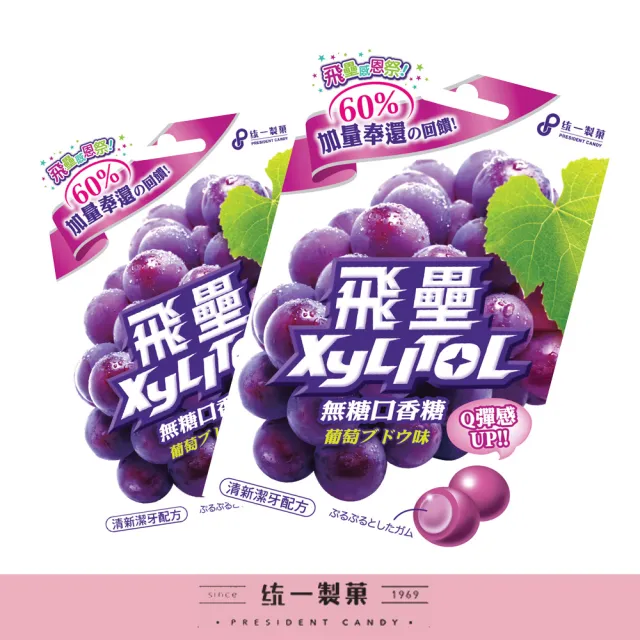 【PRESIDENT CANDY 統一製菓】飛壘Xylitol無糖口香糖-60.9gx1入(葡萄口味)