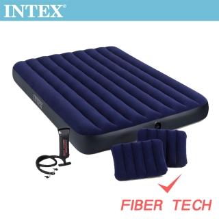 【INTEX 原廠公司貨】經典雙人加大fiber-tech充氣床墊-寬152cm-特惠組合(附手壓幫浦+枕頭*2 64765)