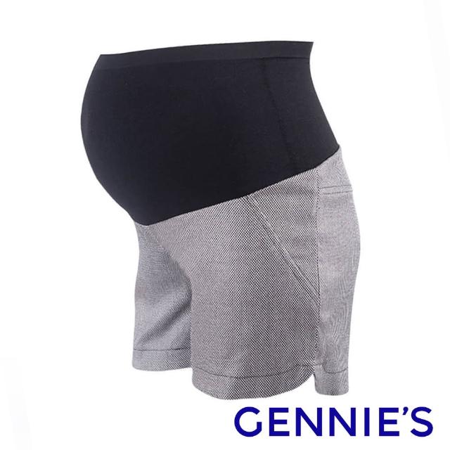 【Gennies 奇妮】經典色格紋孕婦短褲(黑白格C4A51)