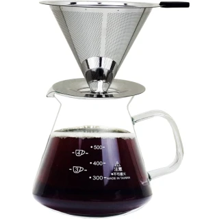 【咖啡沖泡組】大號316不銹鋼濾杯+台玻600ml咖啡壺-玻璃手把/泡咖啡/泡茶濾杯/手沖咖啡(2入組)