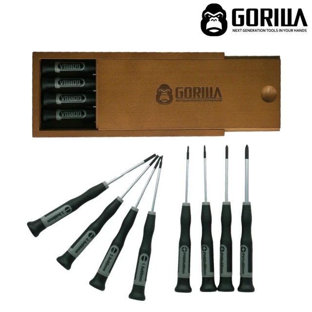 GORILLA 紳士質人手工具 精密螺絲起子木盒組(8pcs標準精密螺絲起子組)