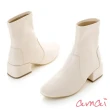 【amai】氣質小方頭低跟襪靴 低跟短靴 襪靴 踝靴 短筒靴 粗跟 百搭 大尺碼 GB-49WT(白色)