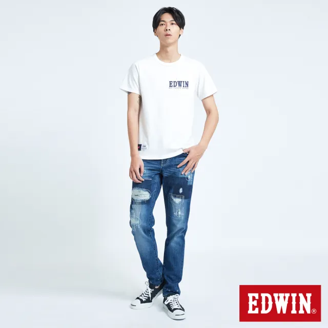 【EDWIN】男裝 BLUE TRIP拼貼破壞AB牛仔褲(中古藍)