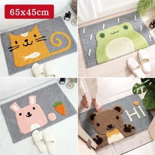 【新錸家居】升級長短絨★可愛動物植絨腳踏吸水地墊45x65cm(浴室防滑墊 臥室地毯 貓咪兔子小熊雨蛙柴犬)