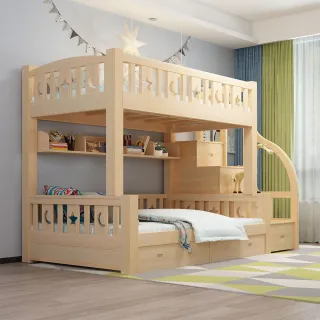 【HABABY】兒童雙層床 可拆階梯款-160床型 原木裸床版(上下鋪、床架、成長床 、雙層床、兒童床架、台灣製)