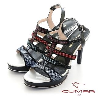 【CUMAR】鏤空鑽飾防水臺高跟涼鞋(黑彩)
