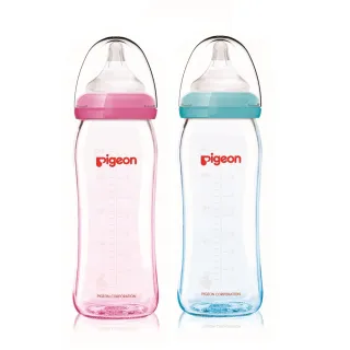 【Pigeon貝親 官方直營】矽膠護層寬口母乳實感玻璃奶瓶240ml(2色)