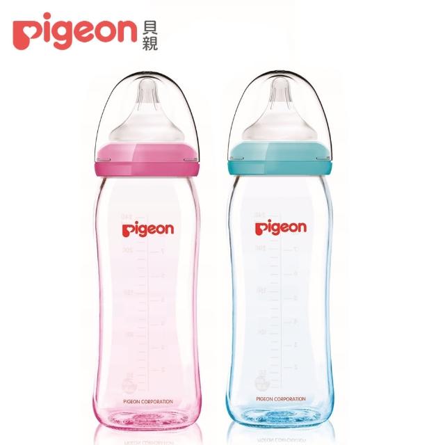 【Pigeon貝親 官方直營】矽膠護層寬口母乳實感玻璃奶瓶240ml(2色)