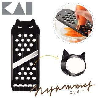 【KAI 貝印】Nyammy 黑貓咪三用調理切片器(不鏽鋼刀刃．切絲磨泥．23cm．日本製)