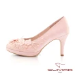 【CUMAR】優雅蕾絲花朵珍珠點綴防水台高跟鞋婚鞋(粉紅色)