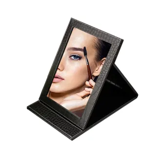 【幸福揚邑】7吋皮革折疊化妝鏡質感彩妝桌鏡(鱷皮紋黑色)