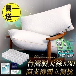 【Dr.Air 透氣專家】臺灣製四季用獨立筒枕 高支撐 彈簧枕 防蹣抗菌 天絲x3D雙材質 超釋壓 銀離子(買一送一)