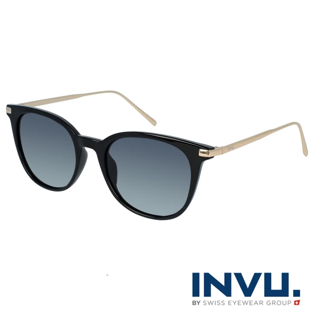 【INVU】瑞士都會修飾臉型偏光太陽眼鏡(黑/金 B2016A)