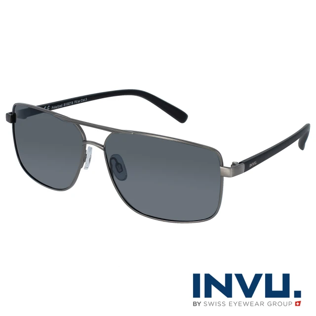 【INVU】瑞士精製微方框偏光太陽眼鏡(黑/槍色 B1007B)