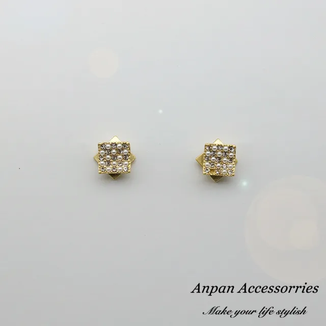 【Anpan】韓東大門925銀耳針式雙方水鑽珍珠耳環