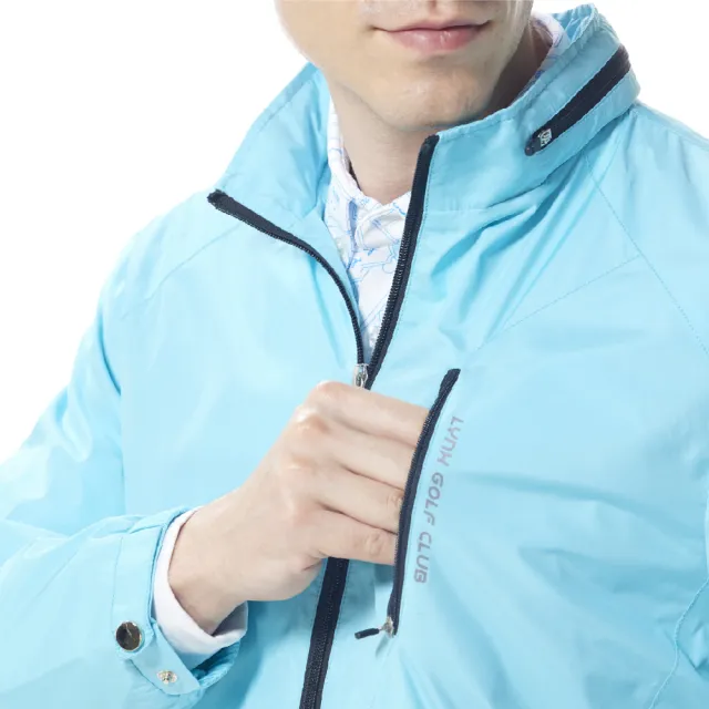 【Lynx Golf】男款防風內刷毛胸袋拉鍊連帽可收式設計配色拉鍊長袖外套(二色)