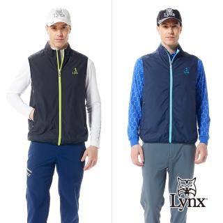 【Lynx Golf】男款薄鋪棉防風保暖精美繡花雙面穿Lynx Golf線條印花無袖背心(二色)