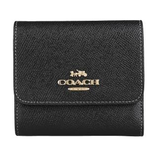 【COACH】COACH馬車金字LOGO防刮牛皮2卡壓釦式三折短夾(小/黑)