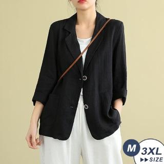 【LANNI 藍尼】★寬鬆薄款棉麻西裝外套/上衣(翻領/長袖/春夏)