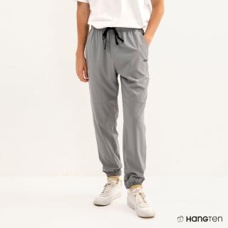 【Hang Ten】男裝-JOGGER FIT四面彈內抽繩吸濕排汗防曬束口長褲(灰)