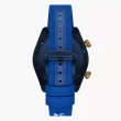 【EMPORIO ARMANI】亞曼尼 雙時區蔚藍帆布手錶-43mm 畢業禮物(AR11564)