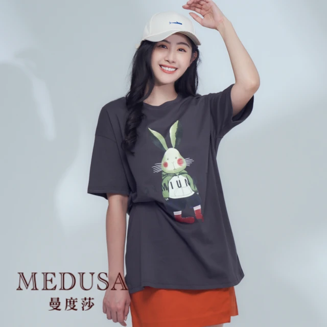 MEDUSA 曼度莎 現貨-ICare oversize 兔兔長版T恤（F）｜女上衣 女短袖上衣 長版上衣(107-12401)