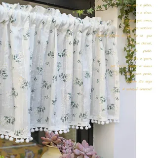 【PLUSIEURS】荷蘭丁香布紋短門簾(寬90x高60公分 附贈伸縮桿)