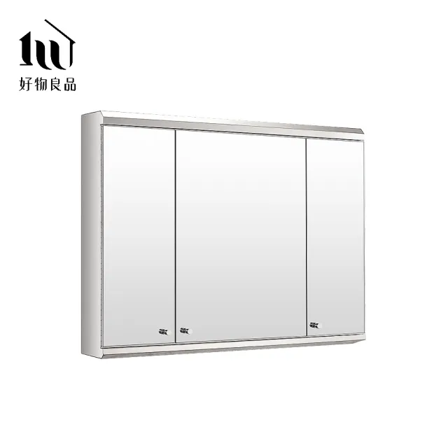 【好物良品】100x70x13cm_304不鏽鋼掛牆式三開門極簡浴室收納鏡櫃(浴室鏡櫃 浴室收納 鏡櫃 304不銹鋼)