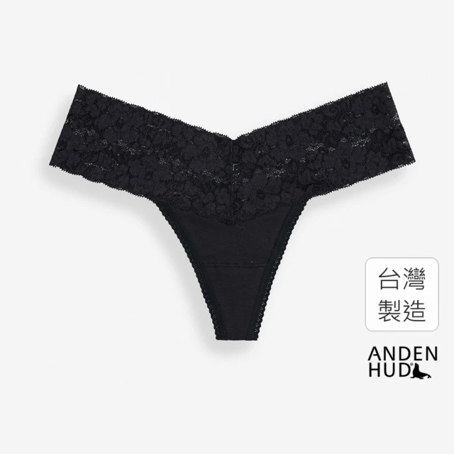 【Anden Hud】簡約系列．V蕾絲丁字褲(黑色)