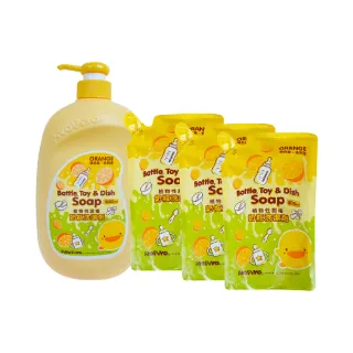 【Piyo Piyo 黃色小鴨】奶瓶清潔劑補充包組(1000ml/瓶+800ml/包*3)