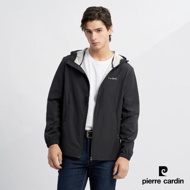 【pierre cardin 皮爾卡登】網路獨家 男款 防風休閒連帽薄夾克外套-黑色(7215666-99)