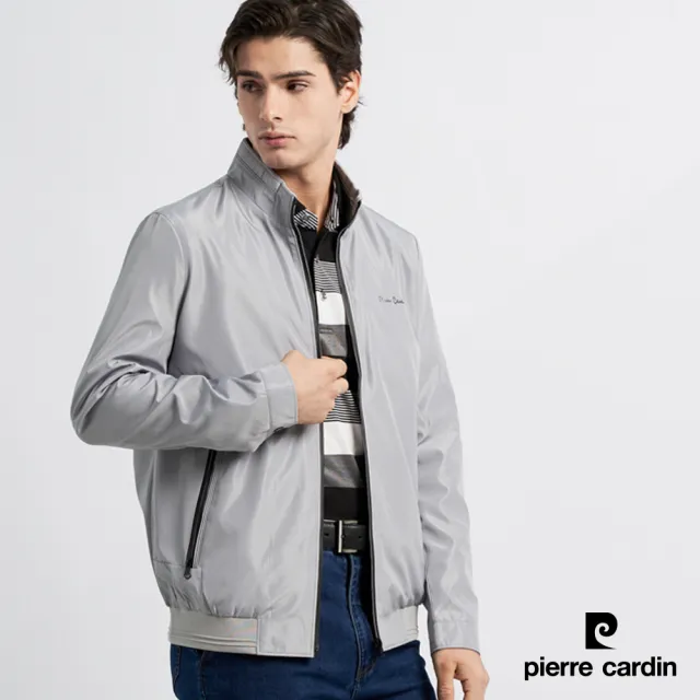 【pierre cardin 皮爾卡登】網路獨家 男款 防風防撥水格紋立領夾克外套-灰色(7215663-92)