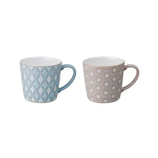 【DENBY】印象圖騰馬克杯-粉藍+粉紅-2入-400ml(100%英國製 居禮名店獨家代理)