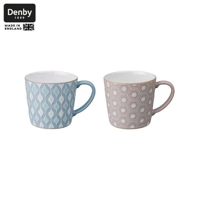 【DENBY】印象圖騰馬克杯-粉藍+粉紅-2入-400ml(100%英國製 居禮名店獨家代理)