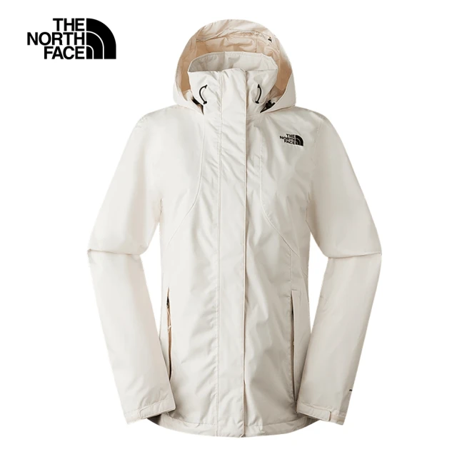 The North Face 北面女款米白色防水透氣可調節收納連帽衝鋒衣｜88RTN3N