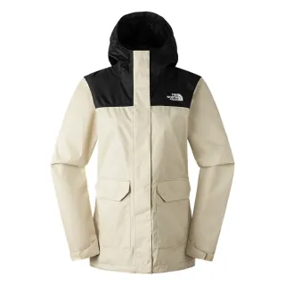 【The North Face 官方旗艦】北面女款米黑拼接防水透氣連帽衝鋒衣｜88RS3X4
