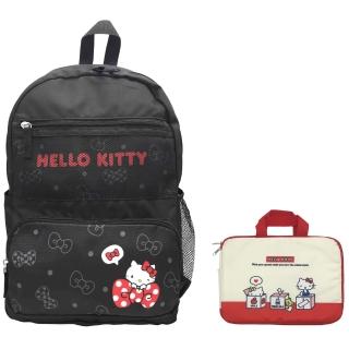 【SANRIO 三麗鷗】Hello Kitty輕便休閒背包+手提文具袋超值組(台灣正版授權)