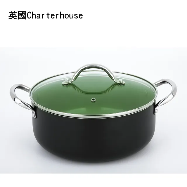 【英國 Charterhouse】24cm內膽陶瓷塗層雙耳湯鍋3.8L(電磁爐可用)