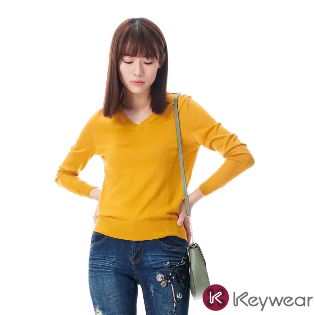 【KeyWear 奇威名品】輕柔舒適V領針織毛衣(共4色)