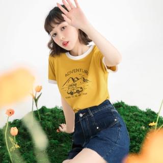 【OB 嚴選】美國棉快乾配色滾邊印花短袖上衣 《KG1368》