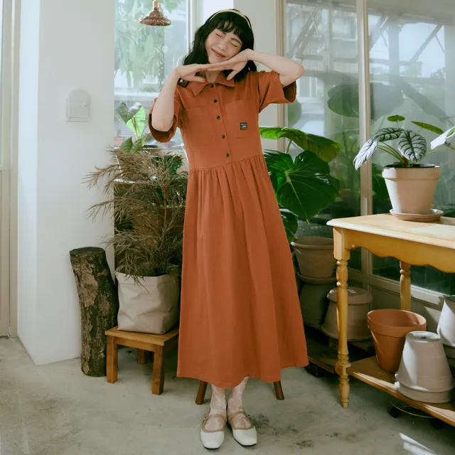 【OB 嚴選】高含棉半開襟襯衫領寬版長洋裝 《KG1329》