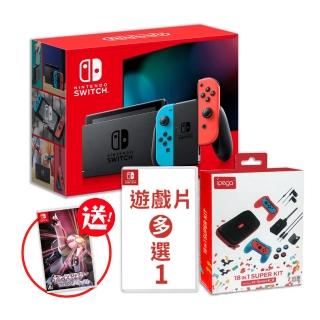 【Nintendo 任天堂】Switch 紅藍主機 電力加強版 日規+遊戲選一+18合一套裝(送寶可夢明亮珍珠日版)