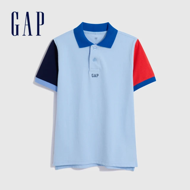 GAPGAP 男童 Logo純棉短袖POLO衫-藍色拼色(585695)
